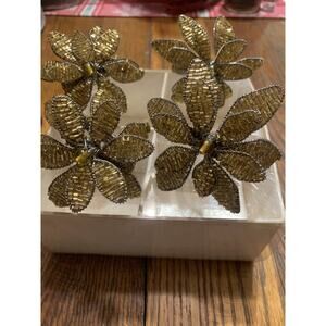 Floral Beaded‎ Napkin Rings Gold Tone Wire Wrapped Set of 4 Made In India